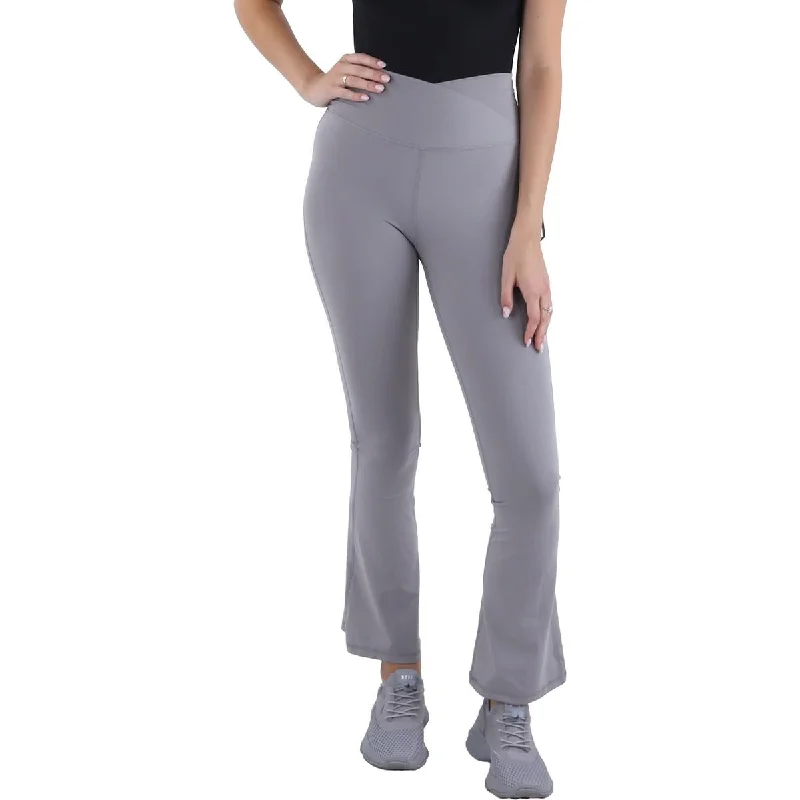 90 Degree by Reflex Womens Madison High Rise Crossover Flared Pants Relaxed Fit Trousers