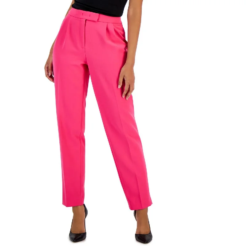 Petites Womens Double Pleat High Rise Straight Leg Pants Elegant Silk Pants