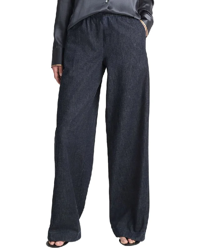 Vince Low-Rise Pull-On Wide Leg Twill Pant Casual Plaid Pants