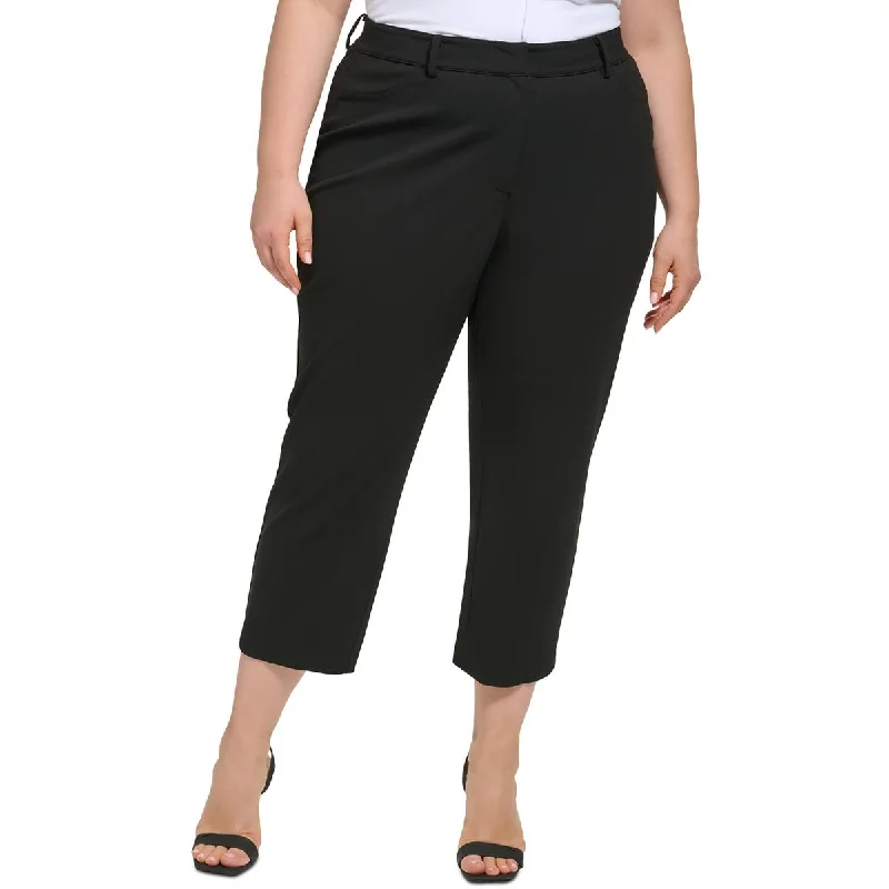 Calvin Klein Womens Plus Office Solid Ankle Pants Sleek Black Pants