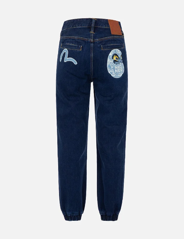 Daruma and Seagull Appliqué Jogger Pants Classic Straight Pants