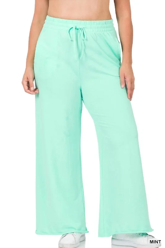 French Terry Wide Leg Lounge Pants In Mint Warm Wool Trousers