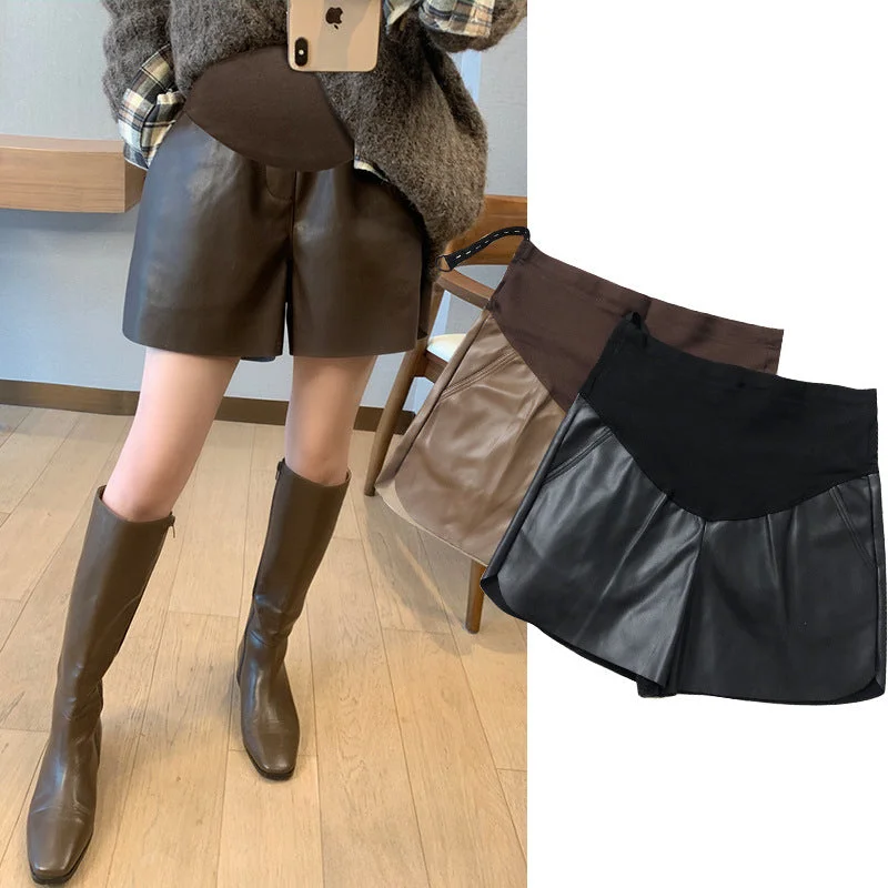 NiDELL Maternity Pants . Pregnant Women Autumn and Winter New Fleece-Lined Outer Wear Shorts Wide Leg Pants Boots Shorts Sleek Black Pants