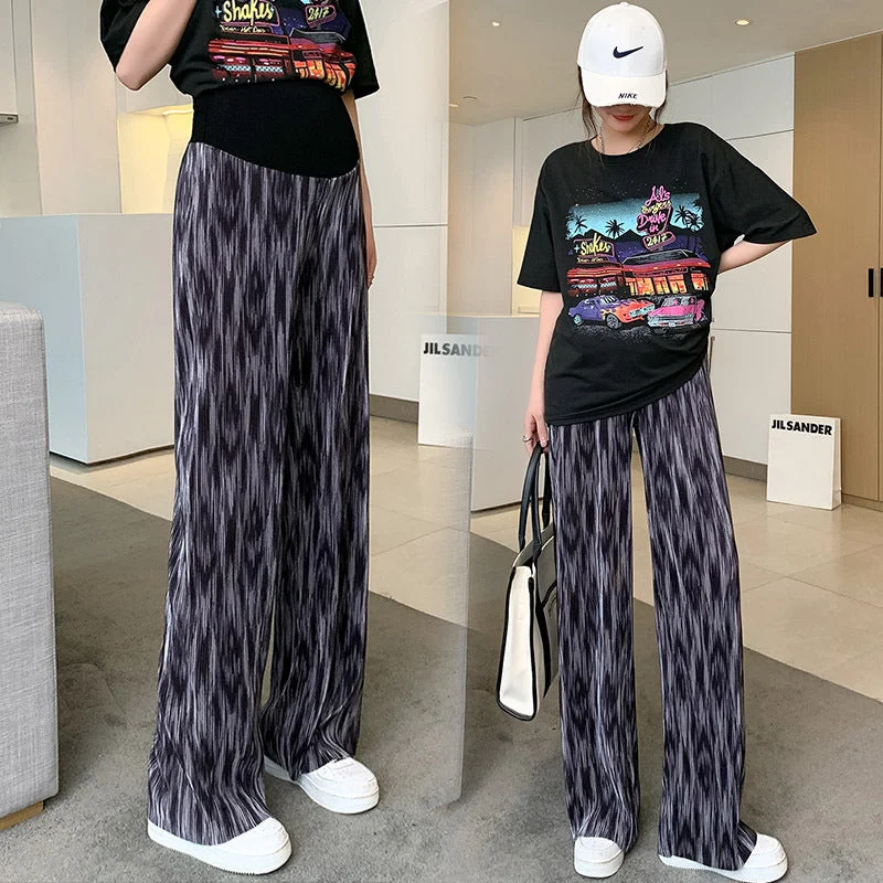 NiDELL Maternity Pants . Summer Wear Tie-Dye Maternity Wide Leg Pants Loose Straight Drooping Ice Silk Leisure Mop Pants Casual Drawstring Pants