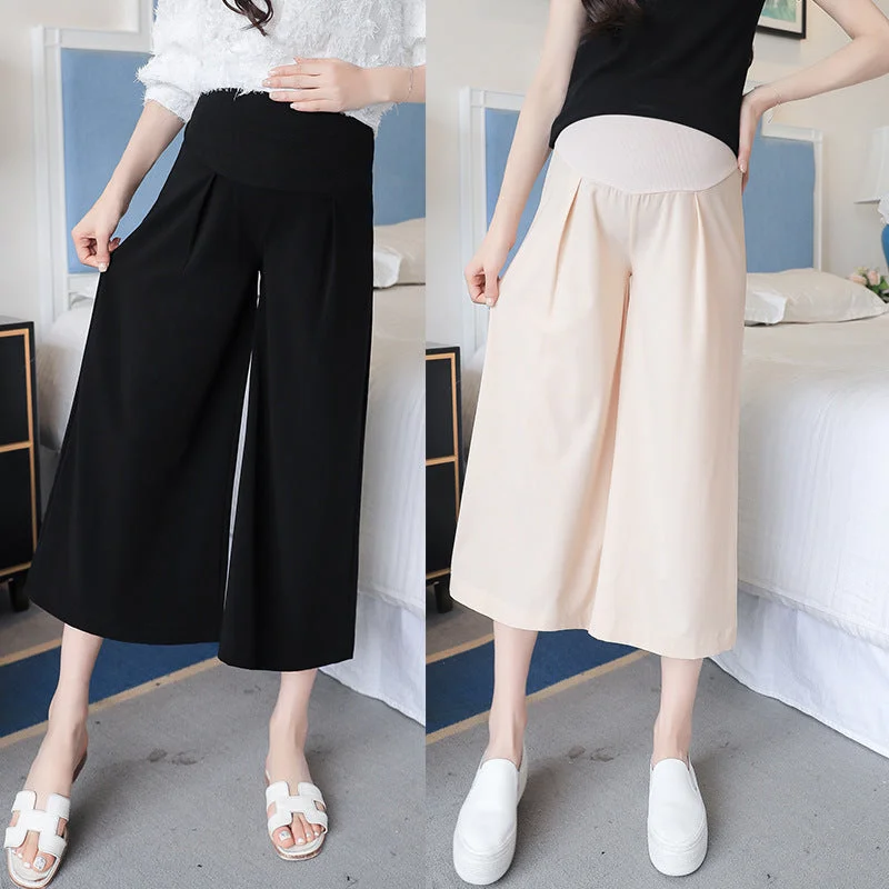 NiDELL Pregnant Women's Cropped Pants . Summer Fashion Cropped Pants Pregnant Women's Chiffon Pants Thin Loose Suit Wide-Leg Pants Chic Slim Fit Pants