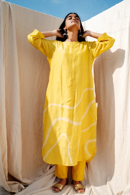 Sunny Yellow Arsa Tunic and Pants Set Chic Checkered Pants