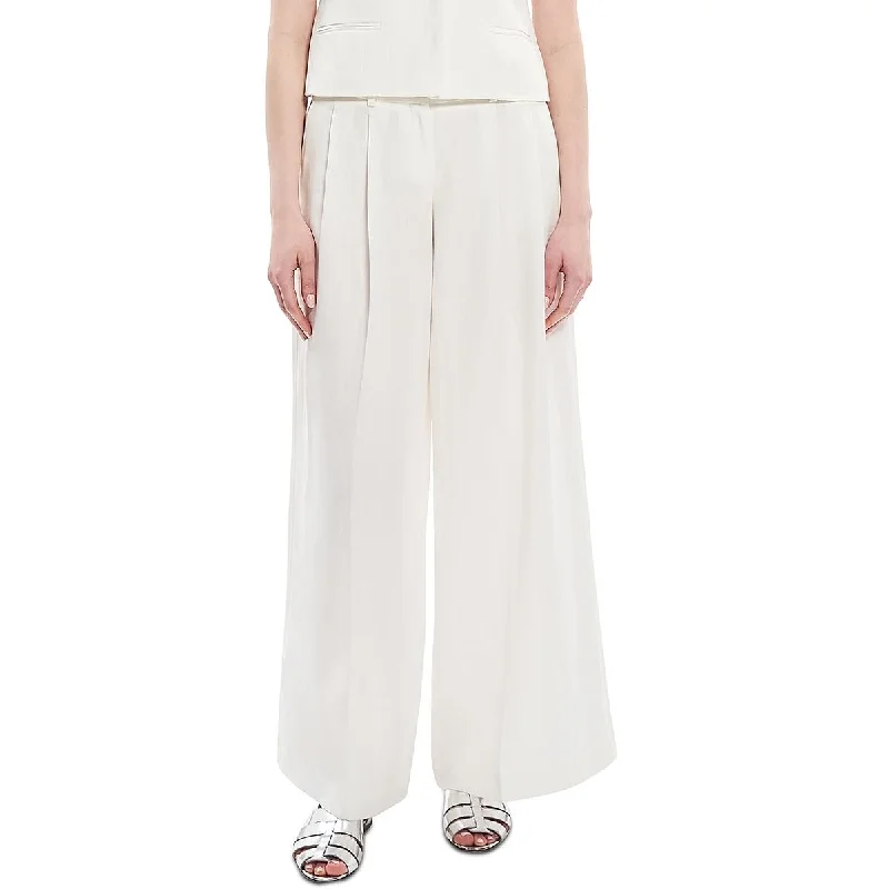 Theory Womens Galena Pleated Linen Wide Leg Pants Cozy Jogger Leggings