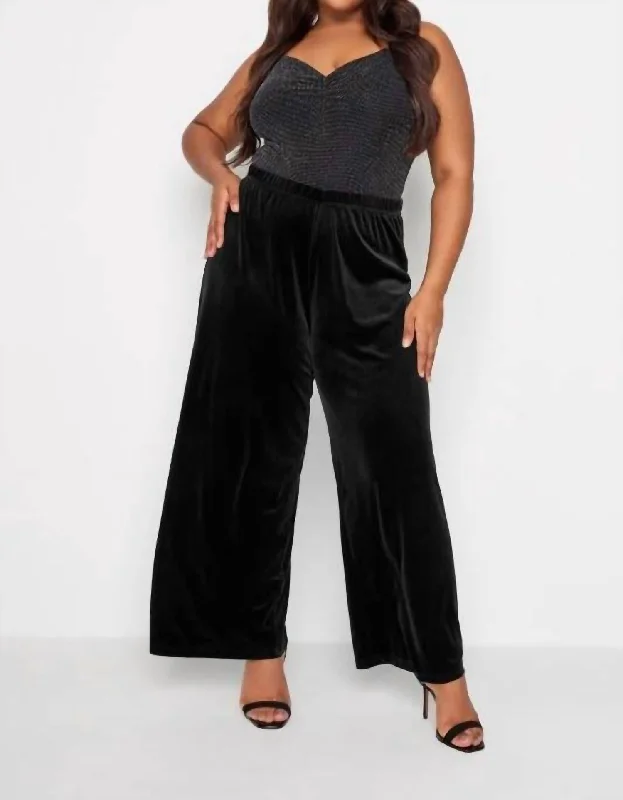 Velvet Wide Leg Pants In Black Formal Wide-Leg Pants