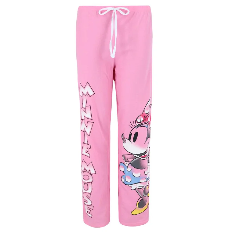 Women's Disney Minnie Mouse Open Bottom Lounge Pants Comfy Zip-Up Pants